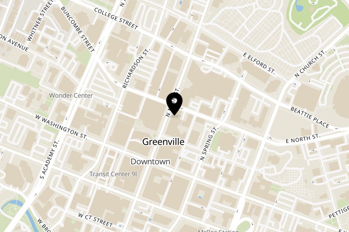 Map showing the location of Fresh Salads Etc. on 120 N Main St in Greenville